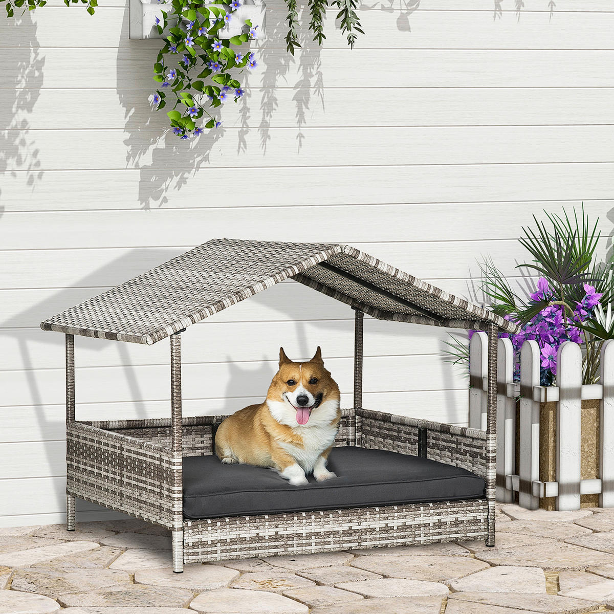 PawHut Hunde-Zubehör grau Polyester B/H/L: ca. 98x69x70 cm Hundehütte - grau (70,00/98,00/69,00cm) - PawHut