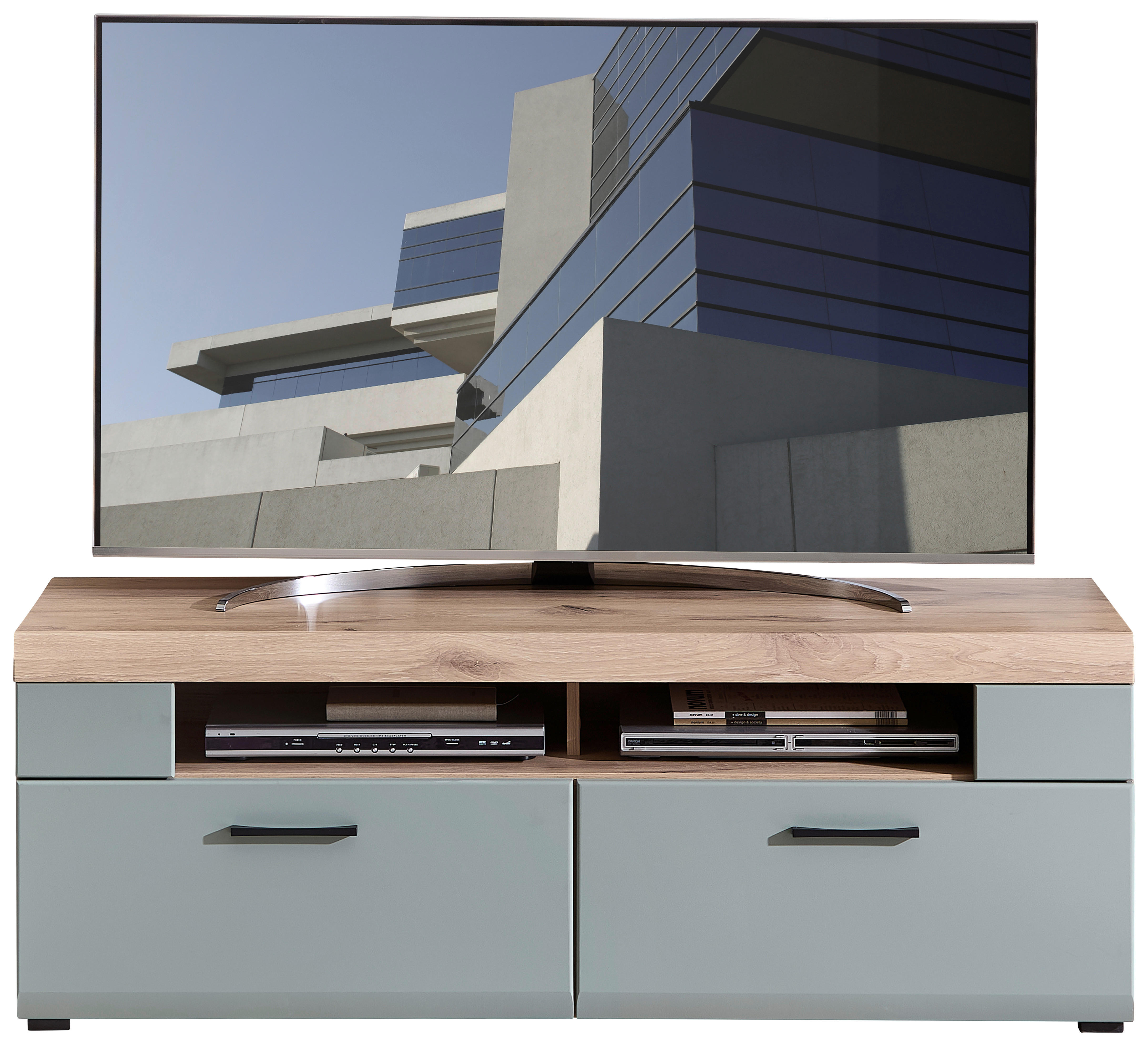 Lowboard Fun Plus 2 salbei Oak Eiche Viking Nachbildung B/H/T: ca. 140x51x47 cm Fun Plus 2 - Oak/salbei (140,00/51,00/47,00cm)
