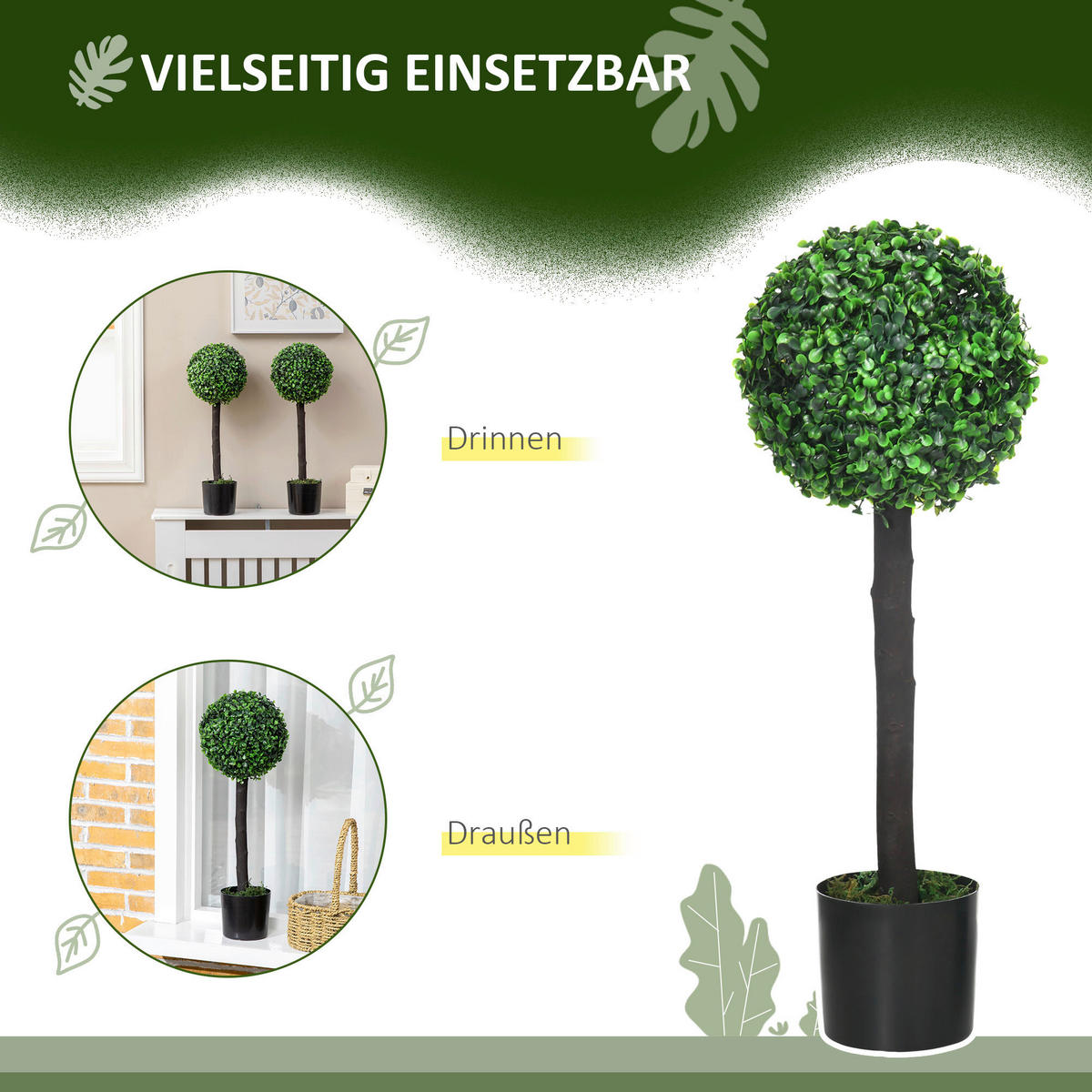 HOMCOM Kunstpflanze grün Kunststoff B/H/L: ca. 20x20x60 cm Kunstpflanze - grün (60,00/20,00/20,00cm) - HOMCOM