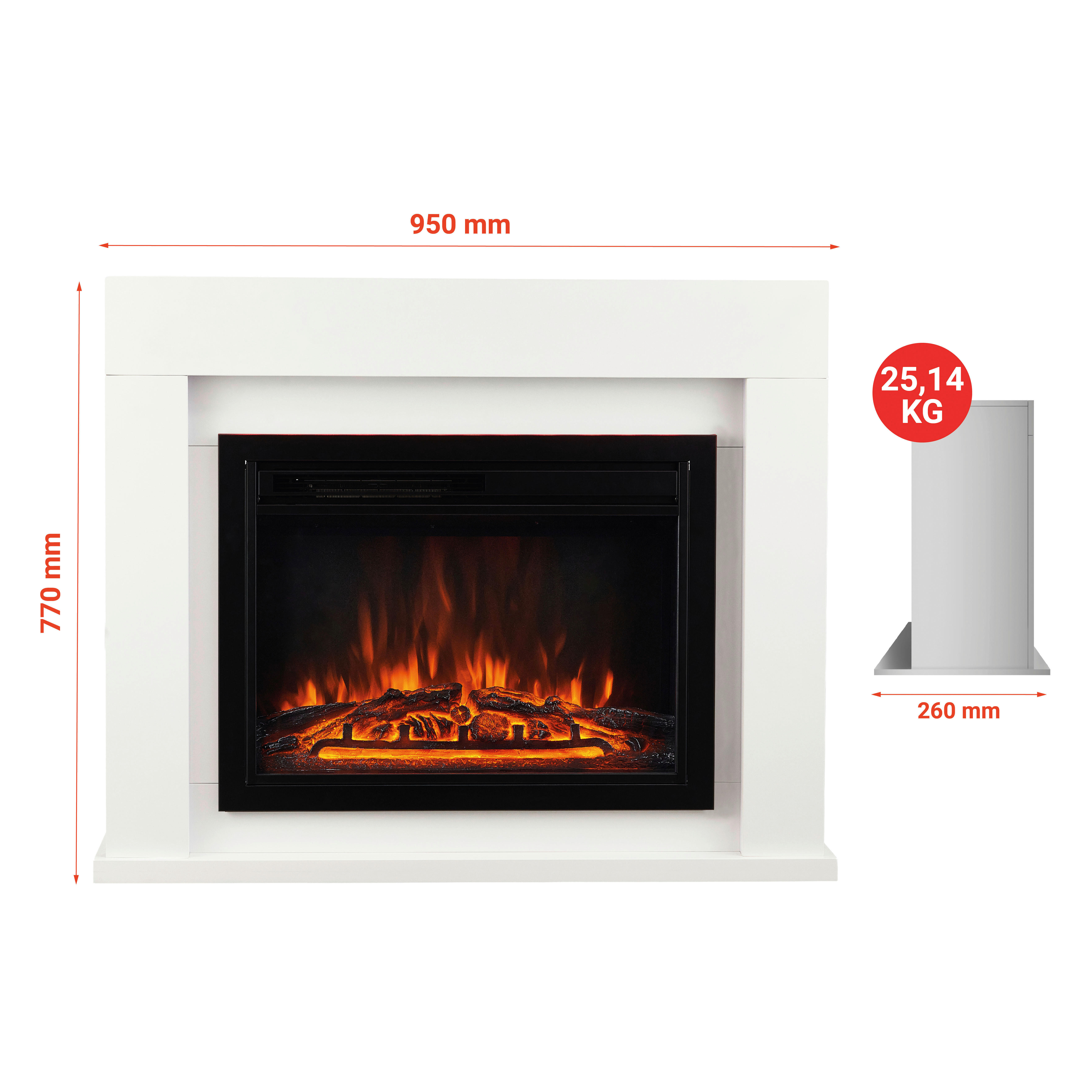 Thumbnail - KAMINIO Elektrischer-Kamin MATTI weiß MDF Metall Glas B/H/T: ca. 95x77x26 cm ca. 2000 W