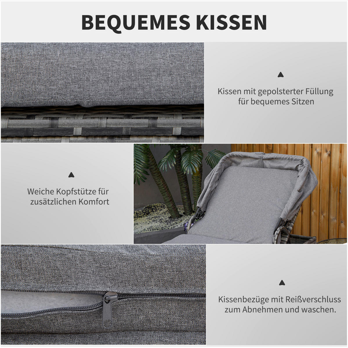 Outsunny Gartenliege grau Edelstahl B/H/L: ca. 65x195x40 cm Lounge_Sessel - grau (40,00/65,00/195,00cm) - Outsunny
