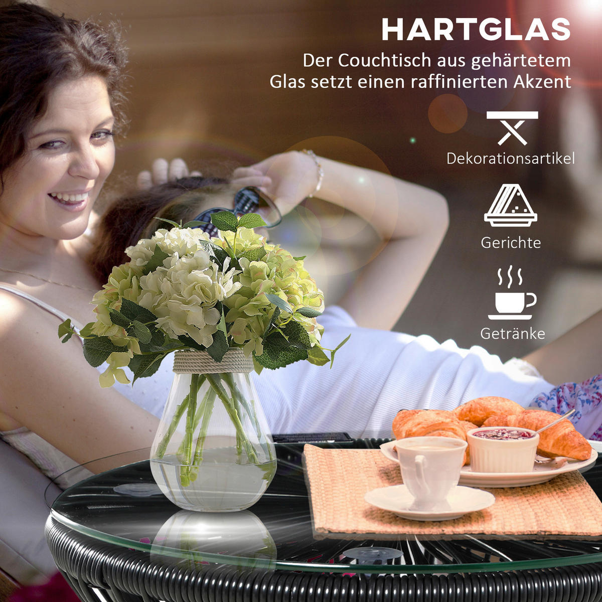 Outsunny Beistelltisch schwarz Eisen B/H/L: ca. 40x40x42 cm Rattan_Beistelltisch - schwarz (42,00/40,00/40,00cm) - Outsunny