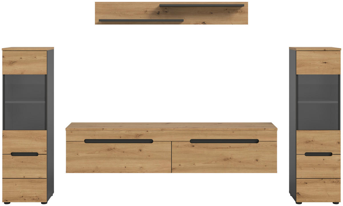 Wohnwand Canu basaltgrau Nachbildung Artisan Oak Nachbildung B/H/T: ca. 272x141x33 cm Canu - basaltgrau (272,00/141,00/33,00cm) - xonox.home