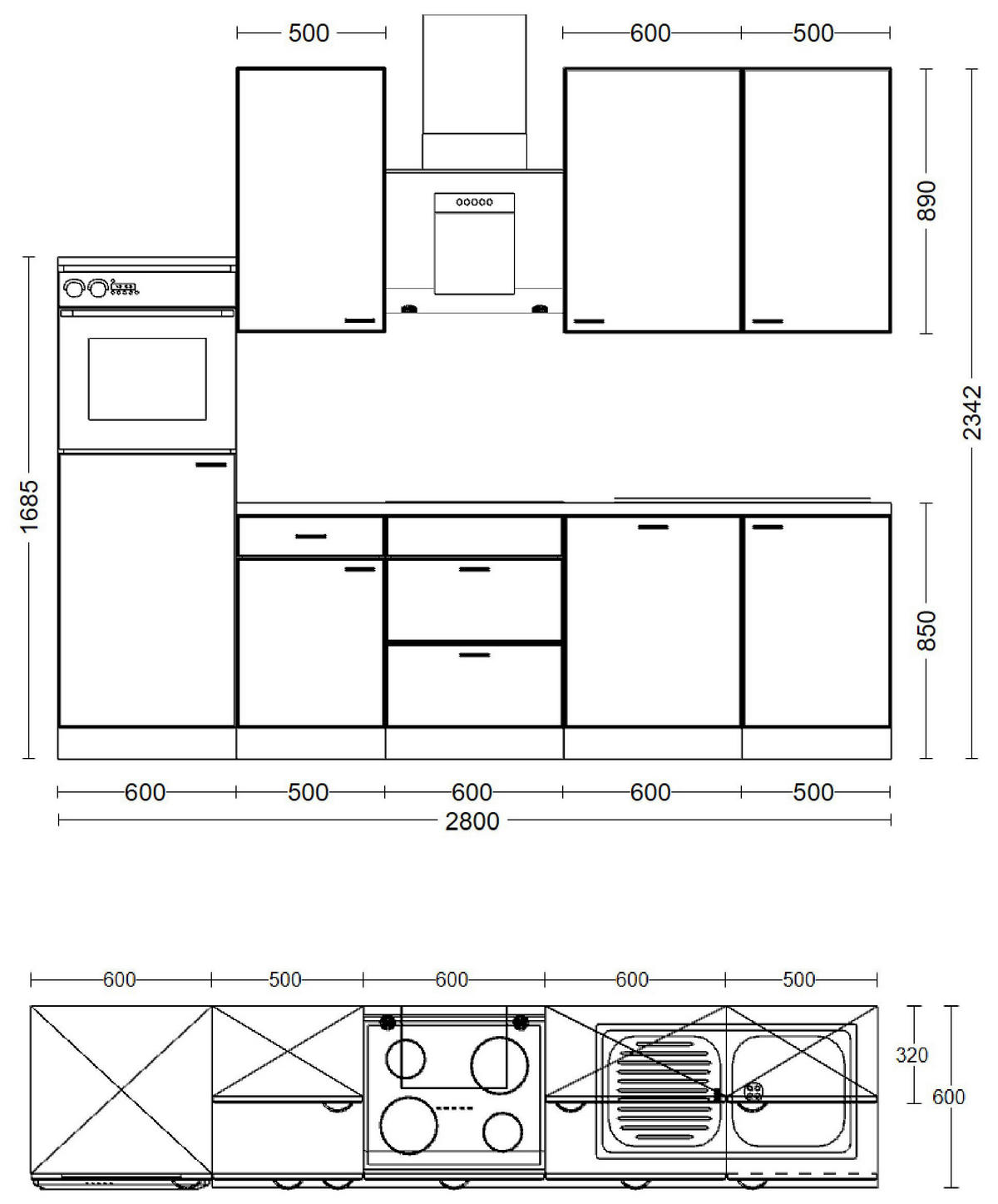 Küchenblock Samoa weiß B/H/T: ca. 280x234x60 cm Samoa - Eiche/weiß (280,00/234,00/60,00cm) - Flex-Well