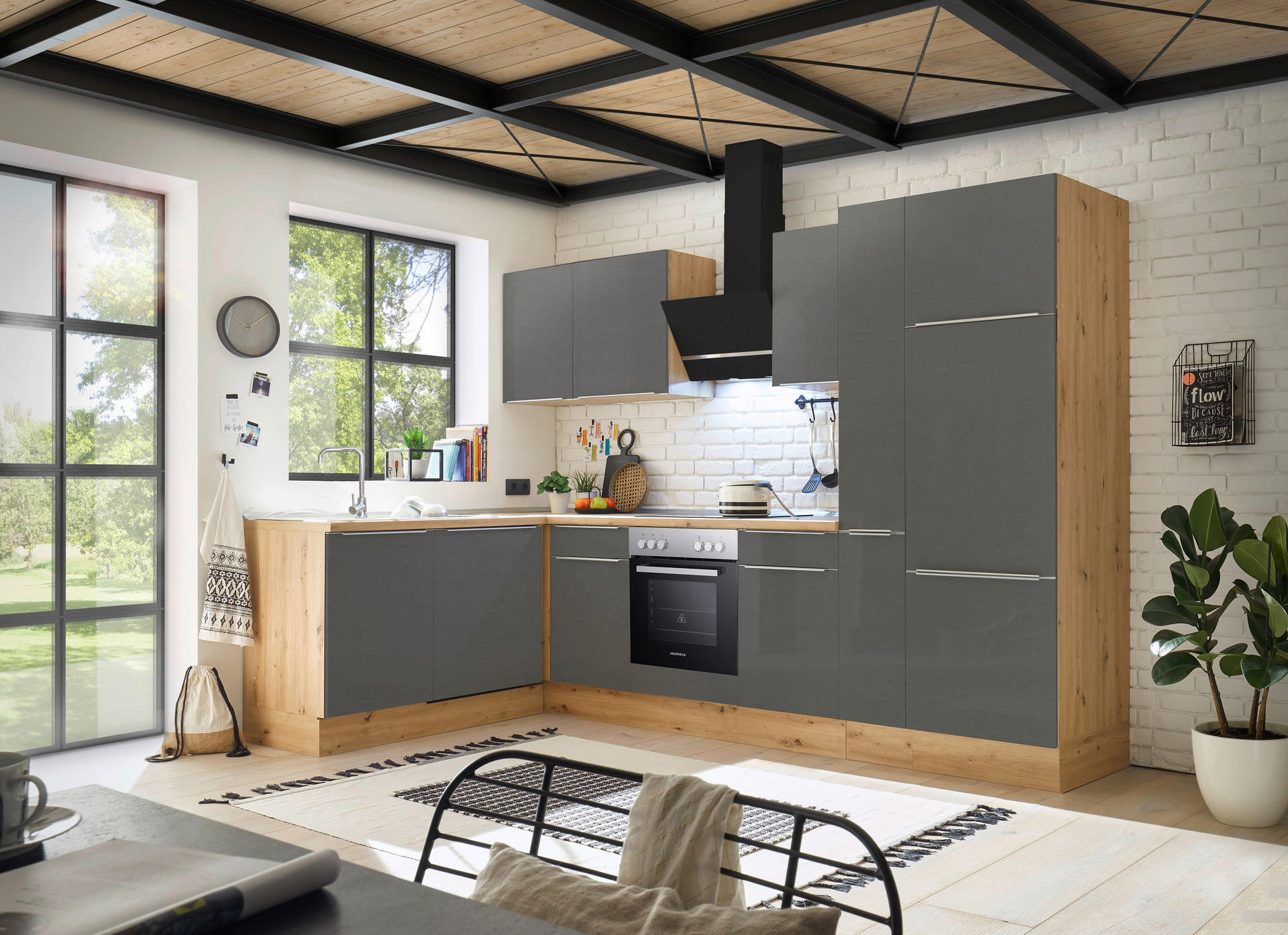 Respekta Winkelküche Marleen grau matt B/H/T: ca. 310x211x170 cm Marleen - Eiche/Alu (310,00/211,00/170,00cm) - Respekta