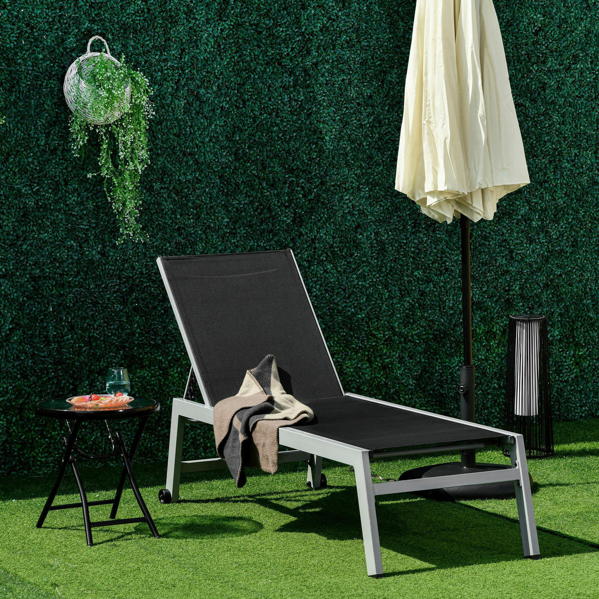 Outsunny Gartenliege schwarz Aluminium B/H/L: ca. 65x102x169 cm Gartenliege - schwarz (169,00/65,00/102,00cm) - Outsunny