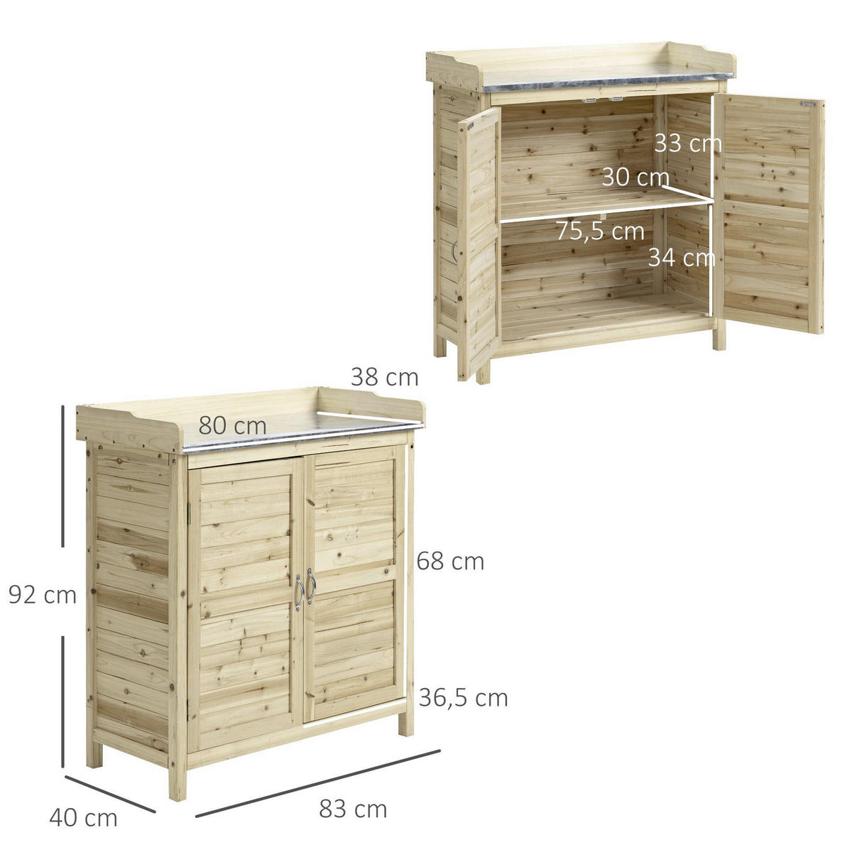 Outsunny Gartenschrank natur Holz B/H/T: ca. 83x92x40 cm Gartenschrank - natur (83,00/92,00/40,00cm) - Outsunny