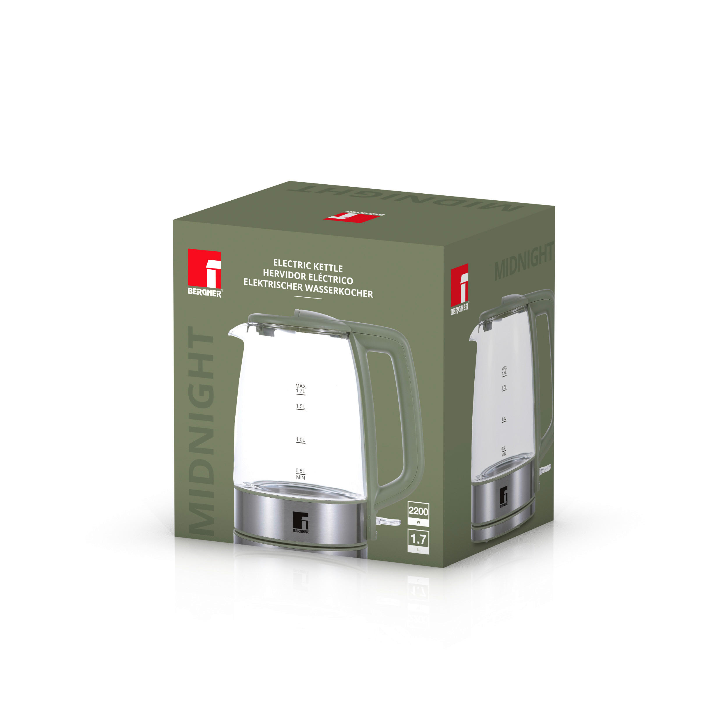 BERGNER Wasserkocher MIDNIGHT - grün/silber (23,00/18,50/25,00cm) - BERGNER