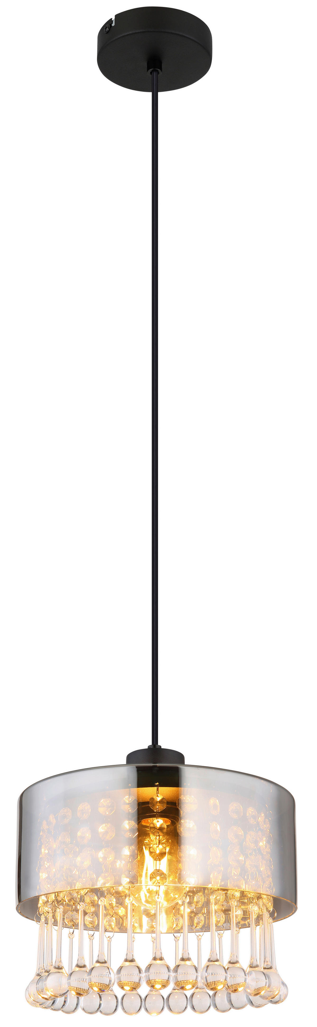 GLOBO Pendelleuchte schwarz klar Acryl Metall H/D: ca. 120x25 cm E27 1 Brennstellen HENDRY - klar/schwarz (25,00/120,00cm) - GLOBO
