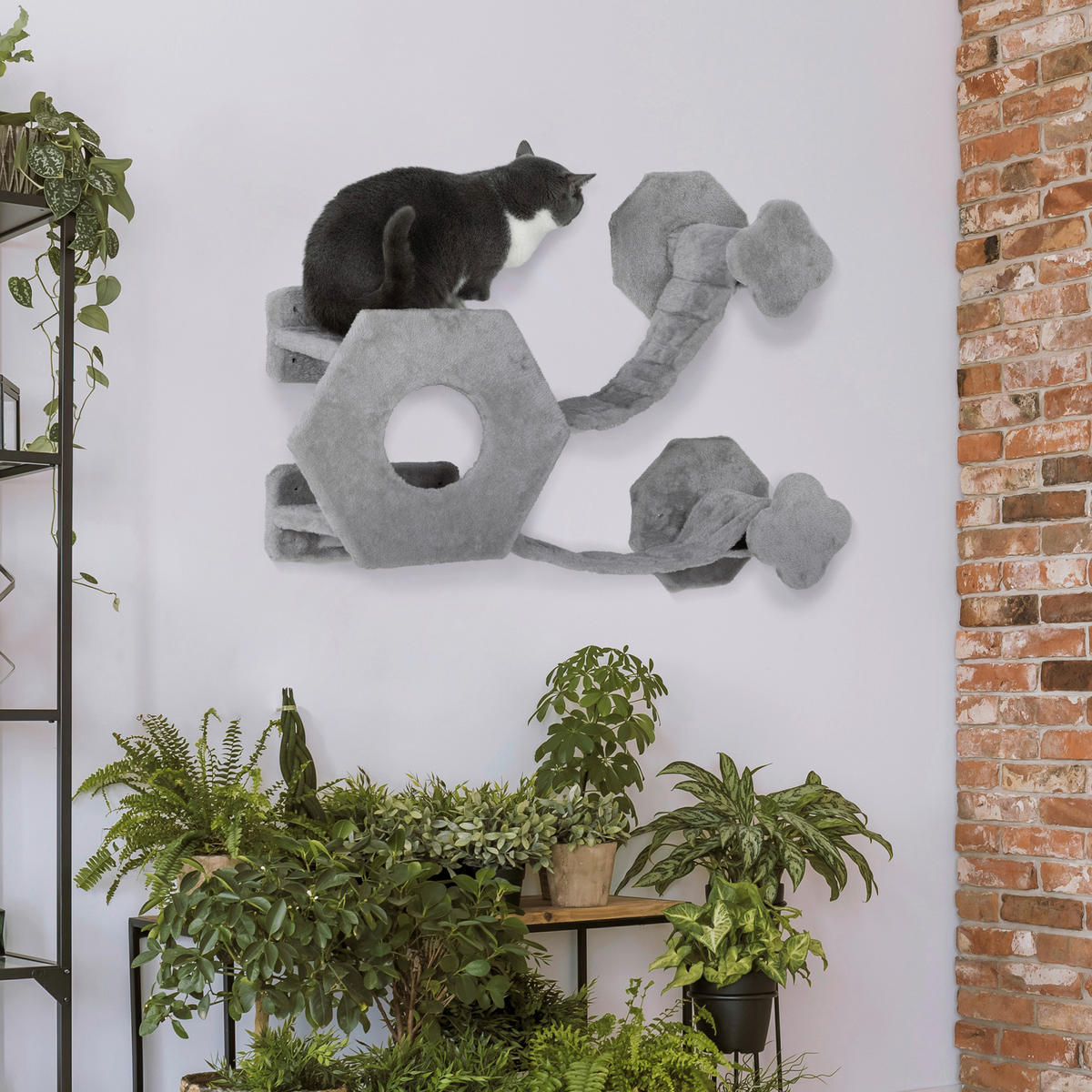 PawHut Katzen Kletterwand hellgrau Spanplatte B/H/L: ca. 30x38x154 cm Katzen Kletterwand - hellgrau (154,00/30,00/38,00cm) - PawHut