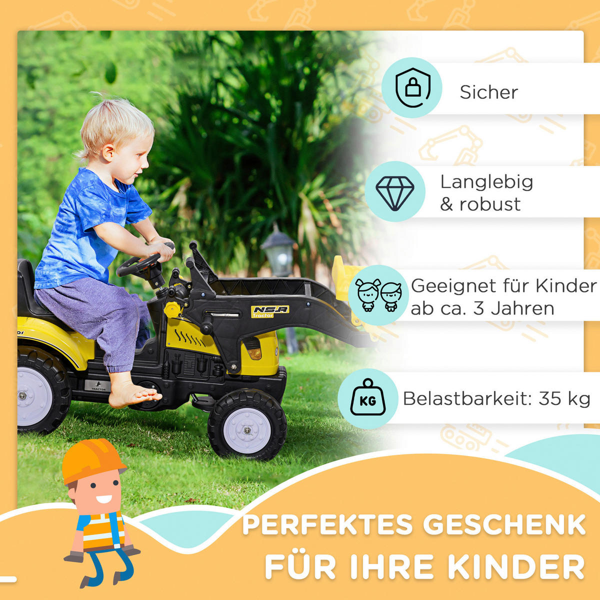 HOMCOM Kinder-Fahrzeug Trettraktor - HOMCOM
