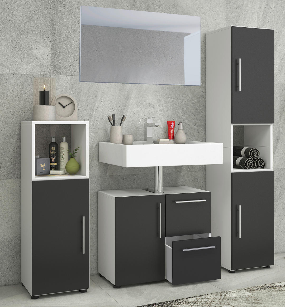 Badezimmer-Set Flandu weiß schwarz B/H/T: ca. 61x51x32 cm Flandu - weiß/schwarz (61,00/51,00/32,00cm) - VCM Möbel