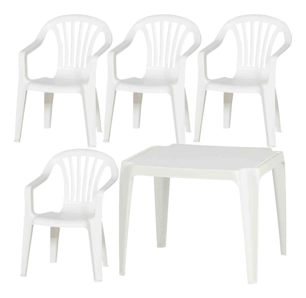 ProGarden Kindermöbel-Set weiß Kunststoff B/H/L: ca. 38x53x43 cm Kindermöbel-Set_4xSessel_1xTisch - weiß (43,00/38,00/53,00cm) - ProGarden