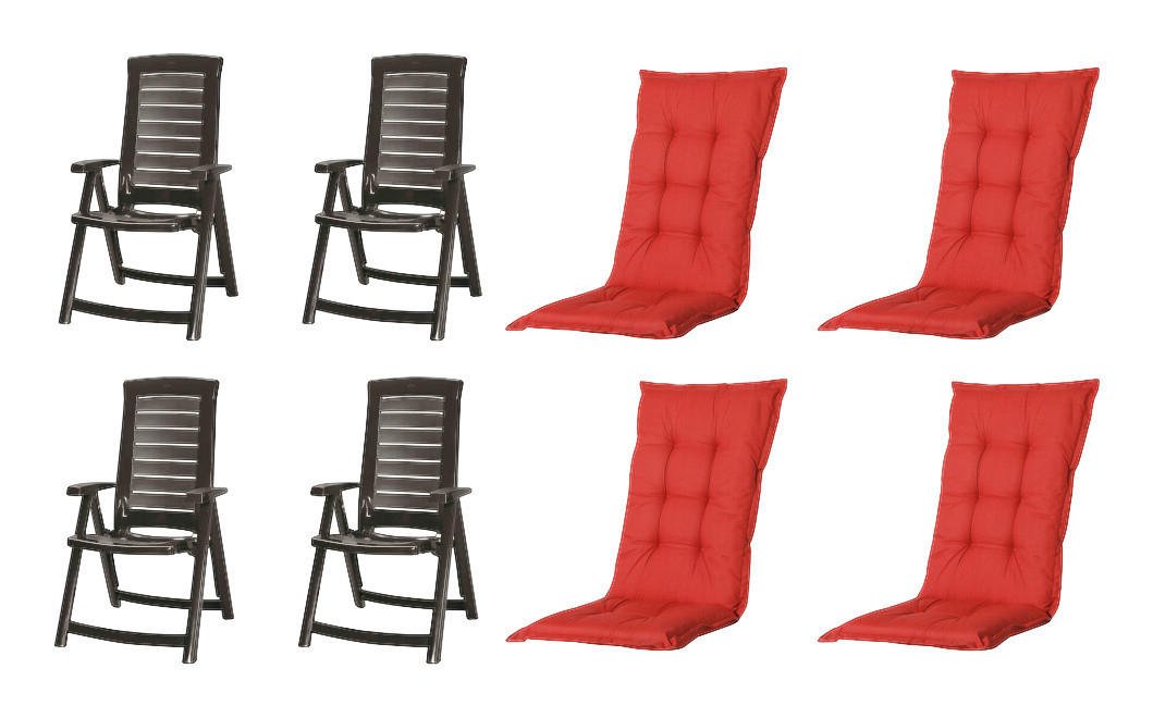 JARDIN,MADISON Klappsessel Set + Auflagen Aruba rot Kunststoff B/H/L: ca. 72x110x61 cm Aruba - rot/Graphit (61,00/72,00/110,00cm) - JARDIN,MADISON