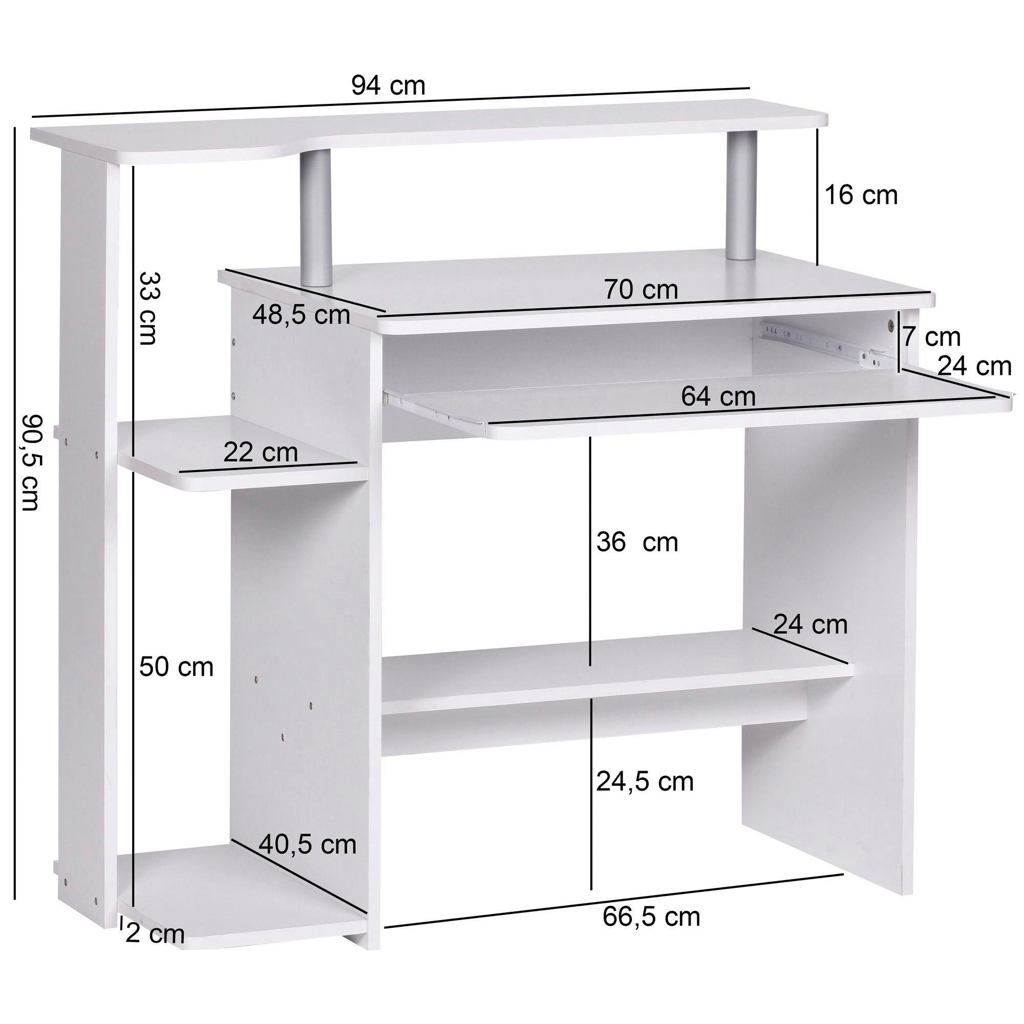 Computertisch weiß B/H/T: ca. 94x90,5x48,5 cm Computertisch - weiß (94,00/90,50/48,50cm) - Wohnling