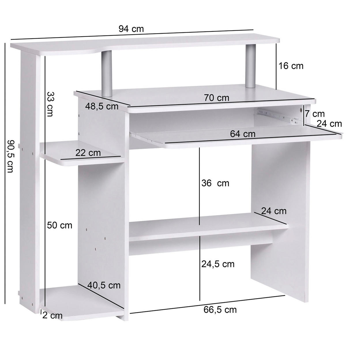 Computertisch weiß B/H/T: ca. 94x90,5x48,5 cm Computertisch - weiß (94,00/90,50/48,50cm) - Wohnling