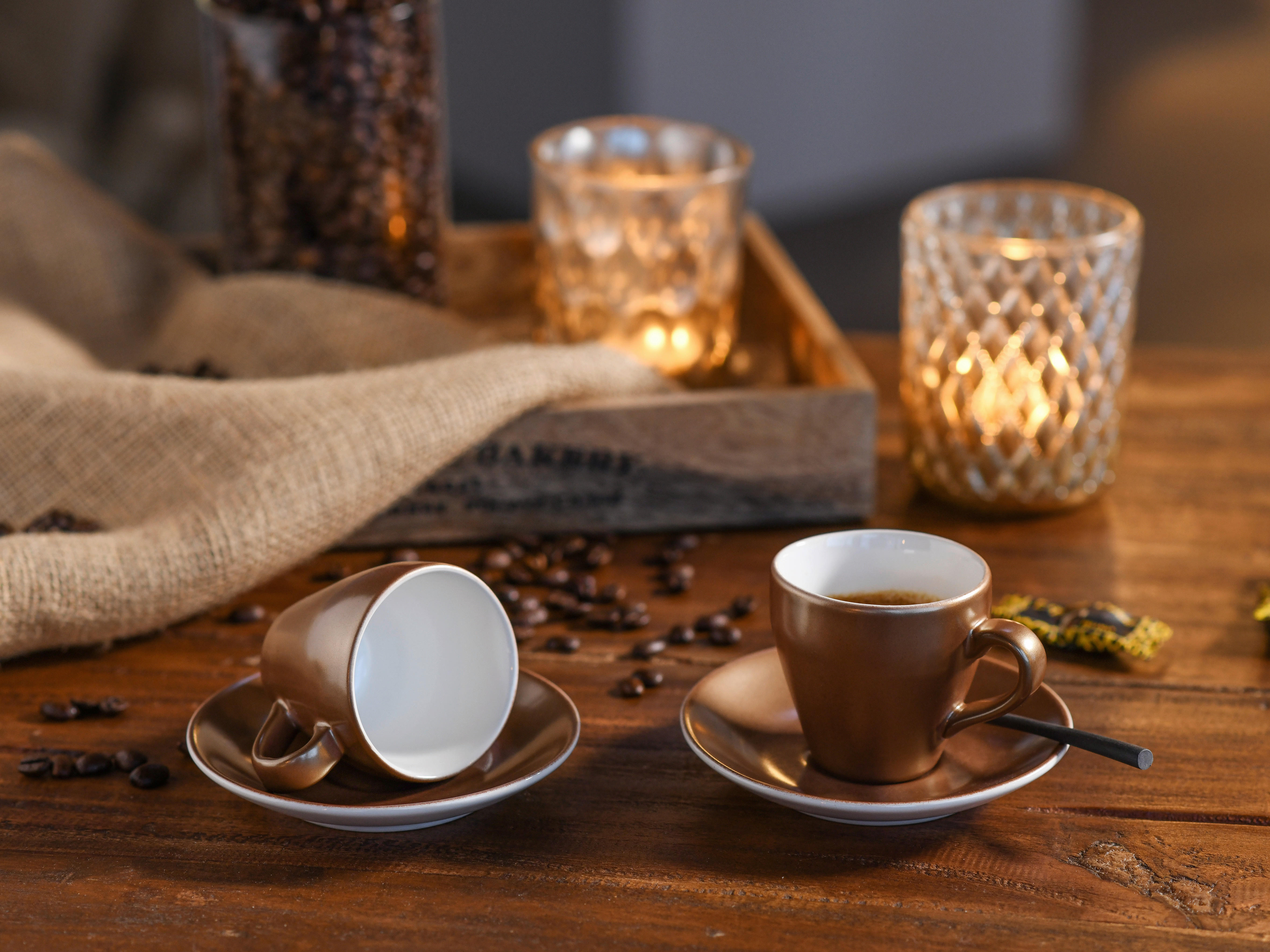 Thumbnail - CreaTable Espressotassenset Golden Days gold Steinzeug 4 tlg.