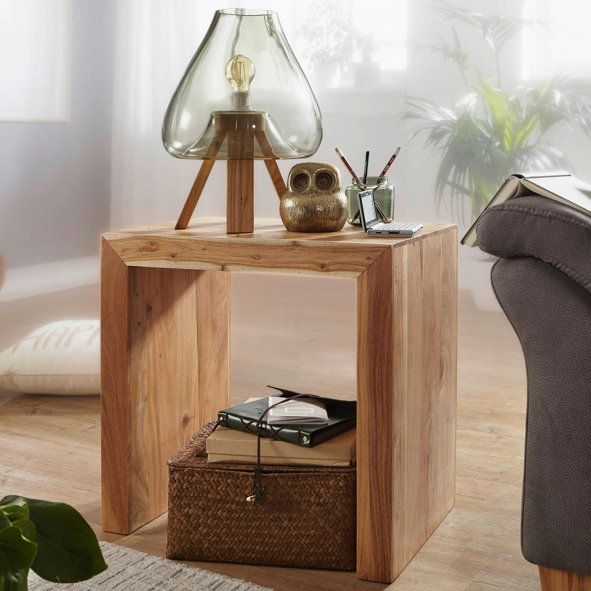 Beistelltisch natur Akazie B/H/T: ca. 60x60x35 cm Beistelltisch - natur (60,00/60,00/35,00cm) - Wohnling