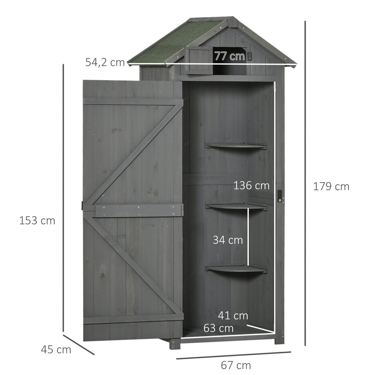 Outsunny Gartenhaus grau B/H/L: ca. 54x179x77 cm Gartenhaus - grün/grau (77,00/54,00/179,00cm) - Outsunny