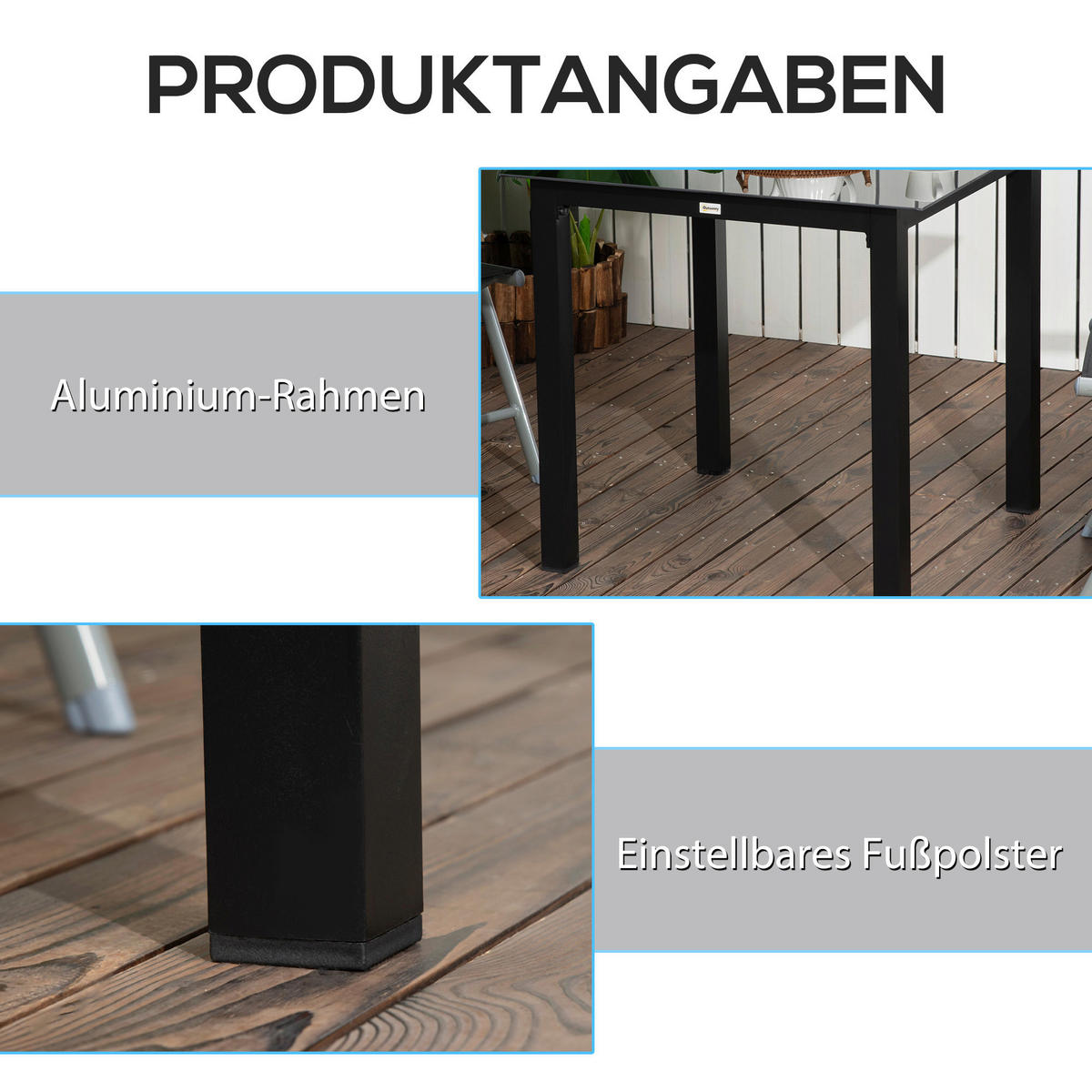 Outsunny Gartentisch schwarz Aluminium B/H/L: ca. 80x80x74 cm Gartentisch - schwarz (74,00/80,00/80,00cm) - Outsunny