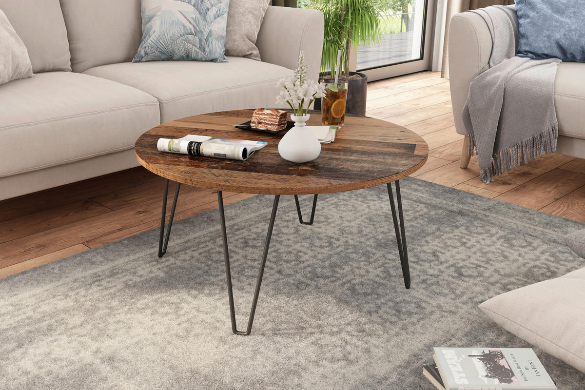 Couchtisch FLAIR Eiche Old Wood Nachbildung schwarz pulverbeschichtet FLAIR - Eiche/schwarz - byLIVING