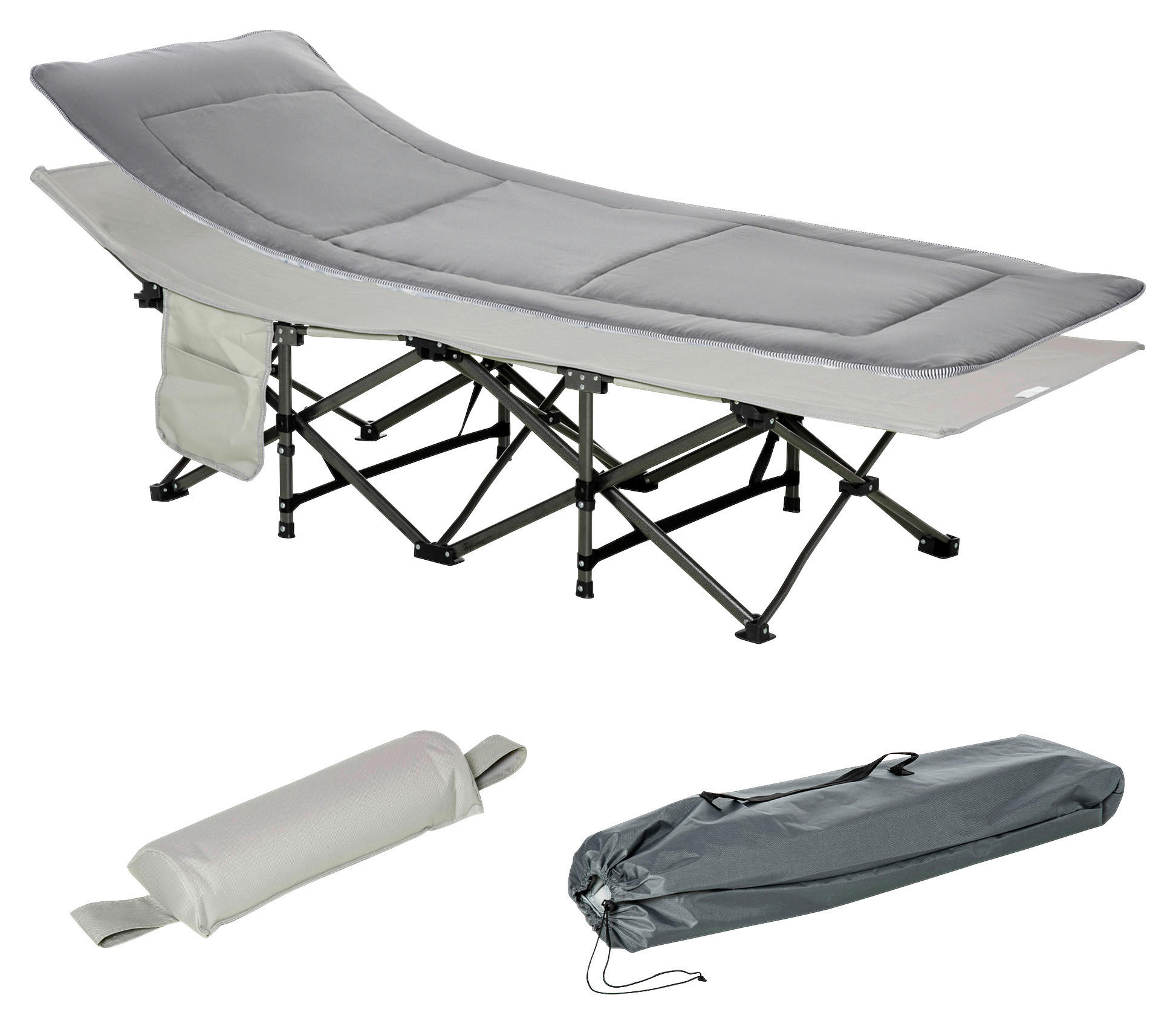 Outsunny Campingartikel B/H/L: ca. 64,5x188x53 cm Feldbett - hellgrau (53,00/64,50/188,00cm) - Outsunny