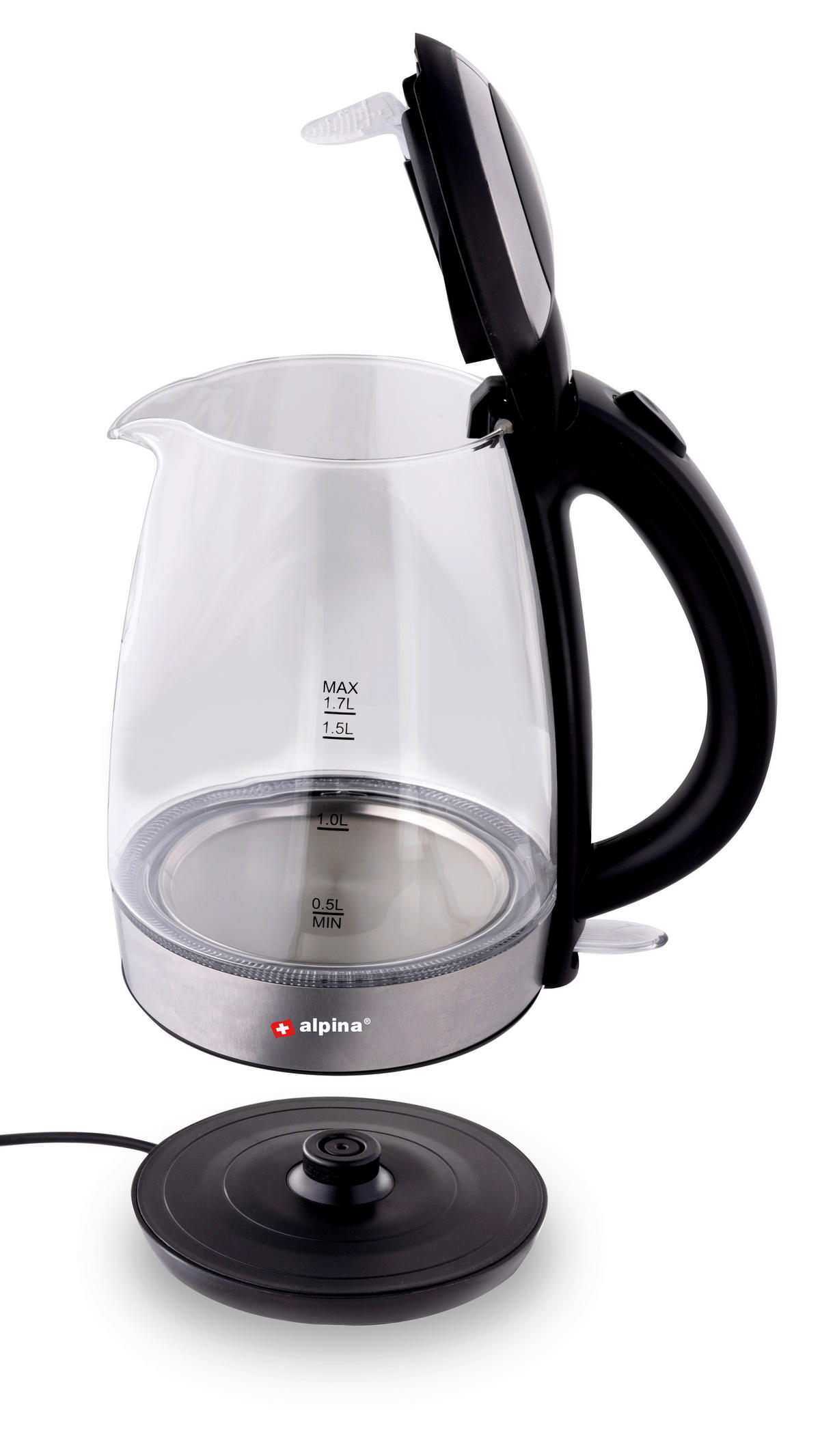 Alpina Glaswasserkocher schwarz Glas Edelstahl ca. 1,7 l Wasserkocher_Glas - schwarz (1,70l) - Alpina