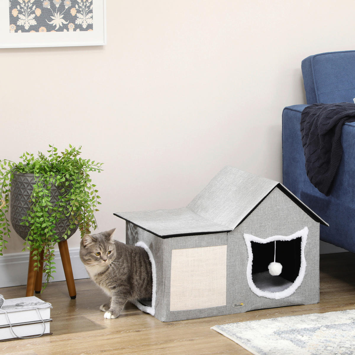 PawHut Katzen-Zubehör grau Polypropylen B/H/L: ca. 41x65x45,5 cm Katzenhöhle - grau (45,50/41,00/65,00cm) - PawHut