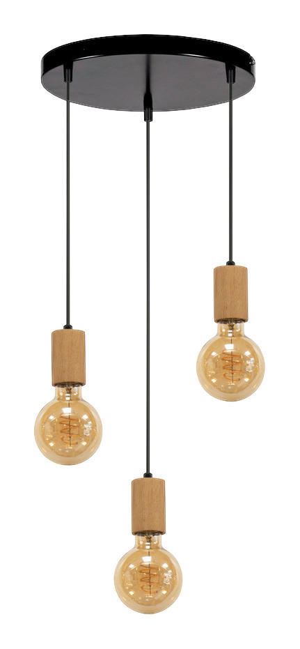 Pendelleuchte Spinel schwarz Metall Eiche H/D: ca. 110x40 cm E27 3 Brennstellen Pendelleuchte_Spinel - schwarz (40,00/110,00cm)