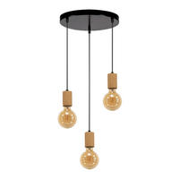 Pendelleuchte Spinel schwarz Metall Eiche H/D: ca. 110x40 cm E27 3 Brennstellen Pendelleuchte_Spinel - schwarz (40,00/110,00cm)