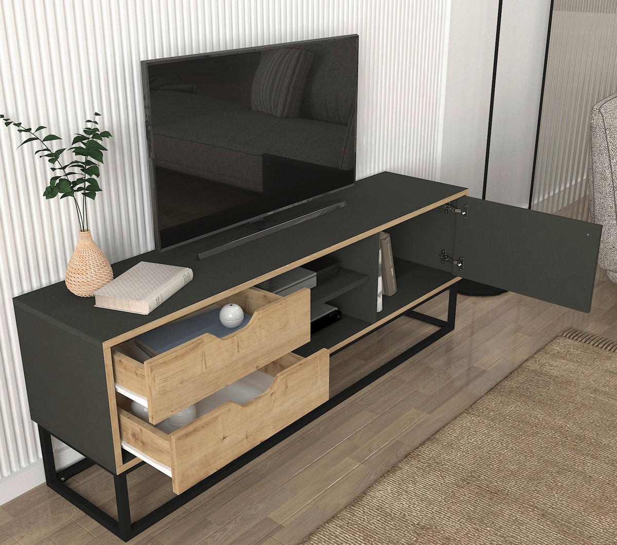 TV-Lowboard Dolores anthrazit Safir Nachbildung B/H/T: ca. 150x53,2x35 cm Dolores - anthrazit/Safir (150,00/53,20/35,00cm) - moebel17