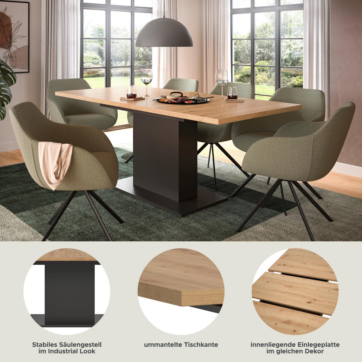 Esstisch MOTION grau Artisan Nachbildung B/H/T: ca. 150x76x90 cm MOTION - grau (150,00/76,00/90,00cm) - xonox.home