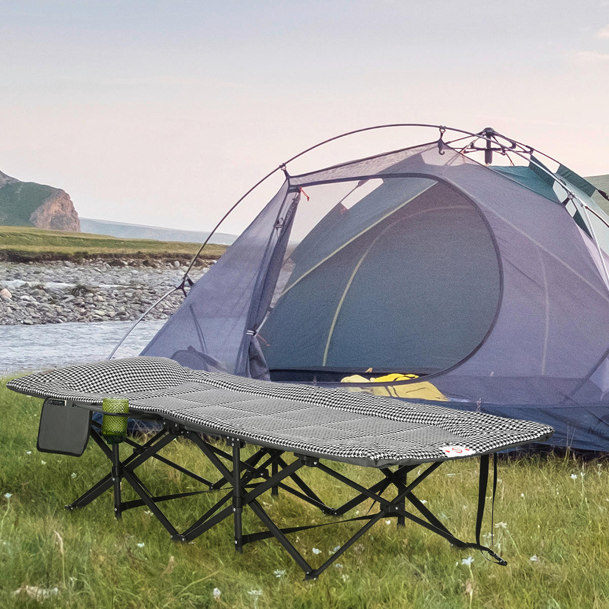 Outsunny Feldbett mit Tasche schwarz PVC B/H/L: ca. 186x48x68 cm Feldbett_mit_Tasche - schwarz (68,00/186,00/48,00cm) - Outsunny