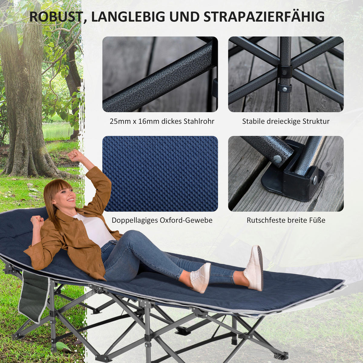 Outsunny Campingbett B/H/L: ca. 64,5x53x188 cm Campingbett - blau (188,00/64,50/53,00cm) - Outsunny