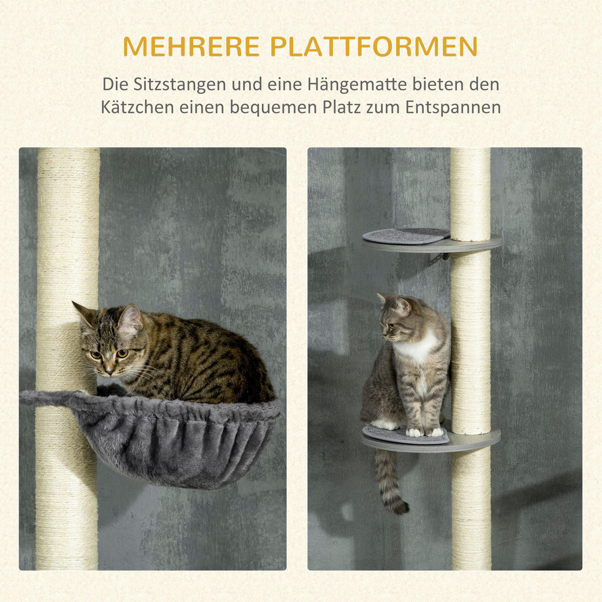 PawHut Kratzbaum grau Spanplatte B/H/L: ca. 40x40x250 cm Kratzbaum - cremeweiß/grau (250,00/40,00/40,00cm) - PawHut