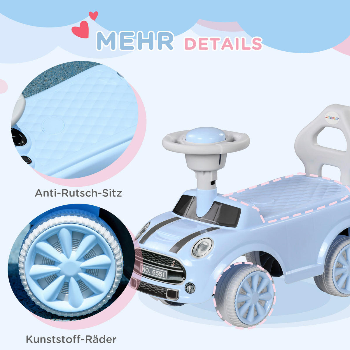 AIYAPLAY Rutschauto hellblau B/H/L: ca. 25x35x53 cm Rutschauto - hellblau (53,00/25,00/35,00cm) - AIYAPLAY