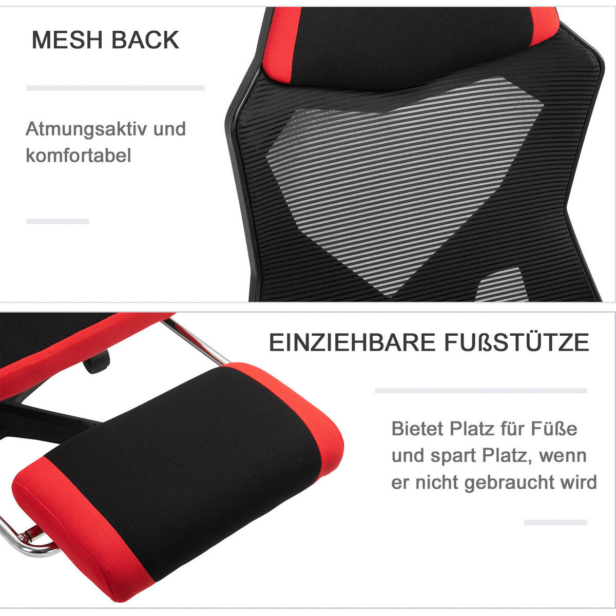 Drehstuhl 921-233 schwarz rot 921-233 - rot/schwarz (58,00/72,00cm) - Vinsetto
