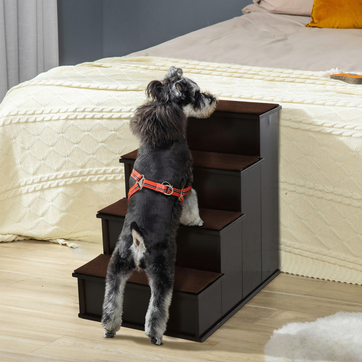 PawHut Haustiertreppe dunkelbraun MDF B/H/L: ca. 40x54,2x59 cm Haustiertreppe - dunkelbraun (59,00/40,00/54,20cm) - PawHut