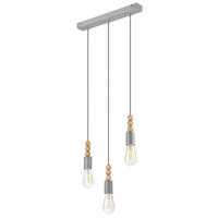 Lamkur Pendelleuchte SIMON 37400 silber Holz Stahl H/L: ca. 94x40 cm E27 3 Brennstellen Simon - silber (40,00cm) - Lamkur