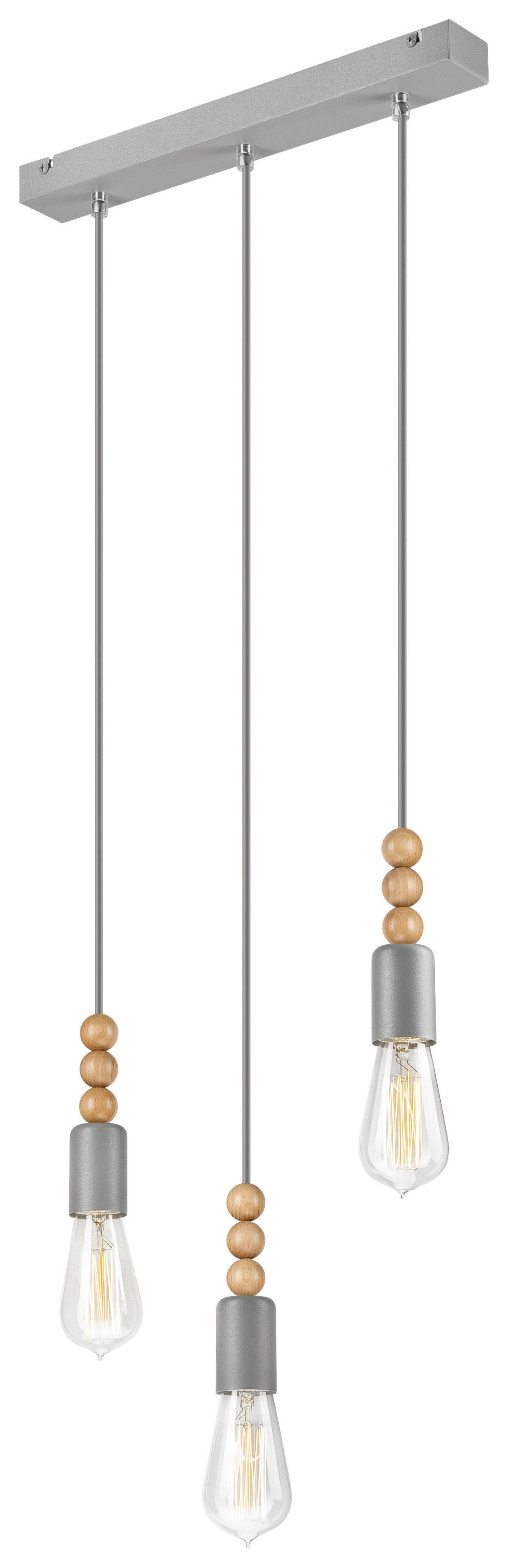 Lamkur Pendelleuchte SIMON 37400 silber Holz Stahl H/L: ca. 94x40 cm E27 3 Brennstellen Simon - silber (40,00cm) - Lamkur