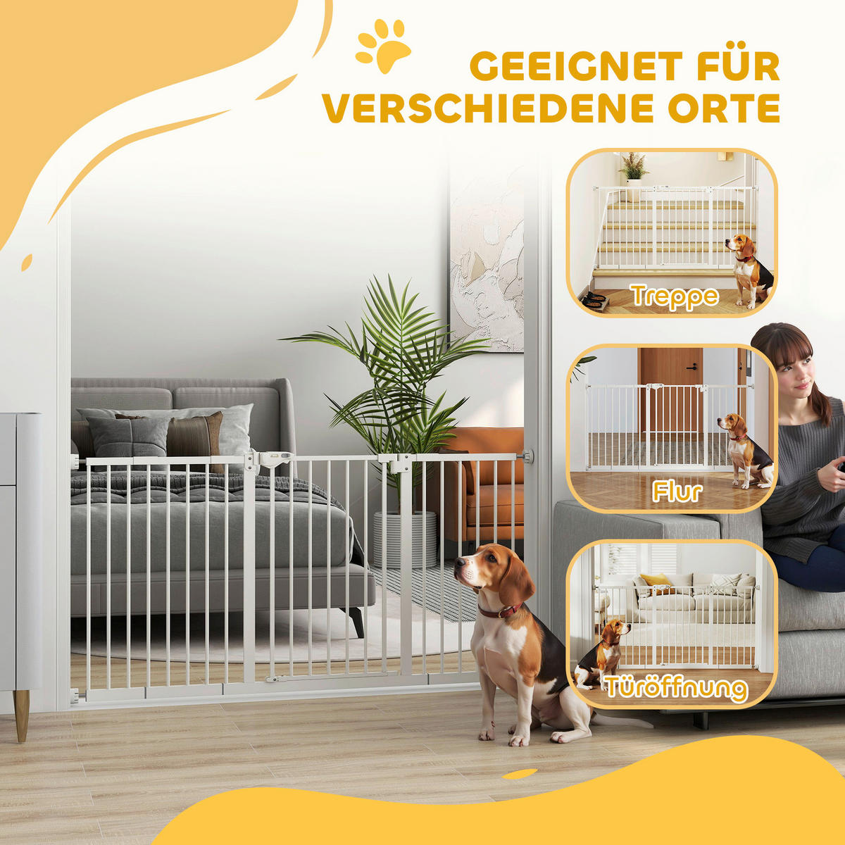 PawHut Haustier-Sicherheitstor weiß Kunststoff B/H/L: ca. 2x76,2x136,3 cm Haustier-Sicherheitstor - weiß (136,30/2,00/76,20cm) - PawHut