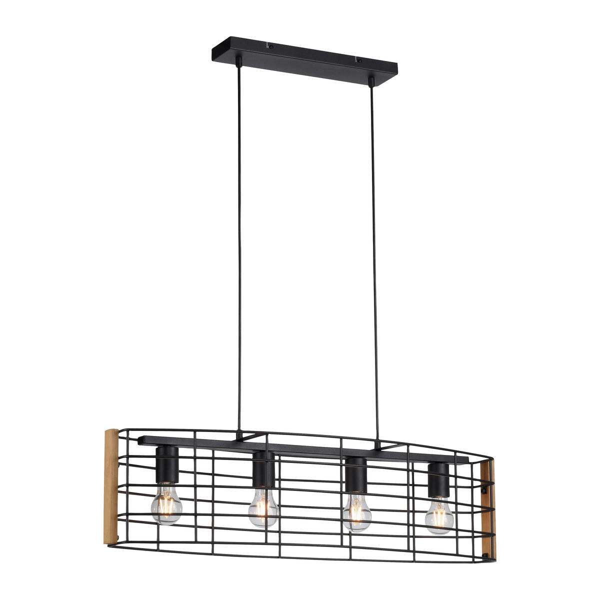 Just Light Pendelleuchte DRAIN 15253-18 schwarz kiefer Metall Holz B/H/T: ca. 83x150x26 cm E27 4 Brennstellen DRAIN - kiefer/schwarz (83,00/150,00/26,00cm) - Just Light