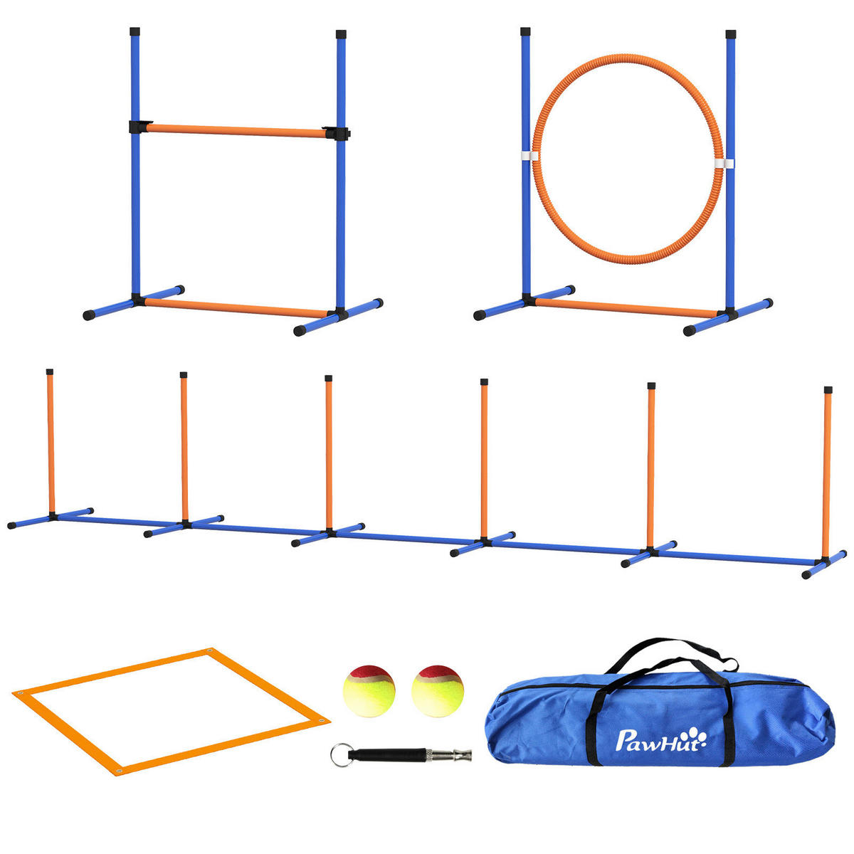 PawHut Hunde-Agility-Set orange Polyester-Mischgewebe B/H/L: ca. 66x69x352 cm Hunde-Agility-Set - blau/orange (352,00/66,00/69,00cm) - PawHut