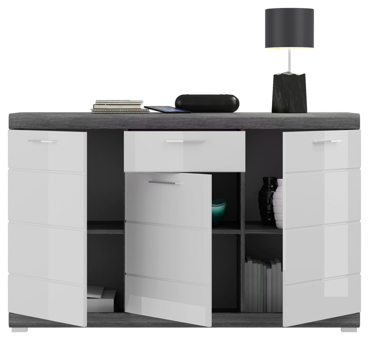 Sideboard Scout Rauchsilber Nachbildung weiß Hochglanz B/H/T: ca. 141x88x40 cm Scout - weiß (141,00/88,00/40,00cm)