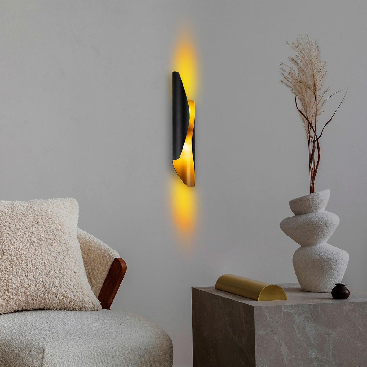 Opviq Wandleuchte schwarz Metall B/H/L: ca. 40x11x8 cm G9 2 Brennstellen Flare - schwarz (8,00/40,00/11,00cm) - Opviq