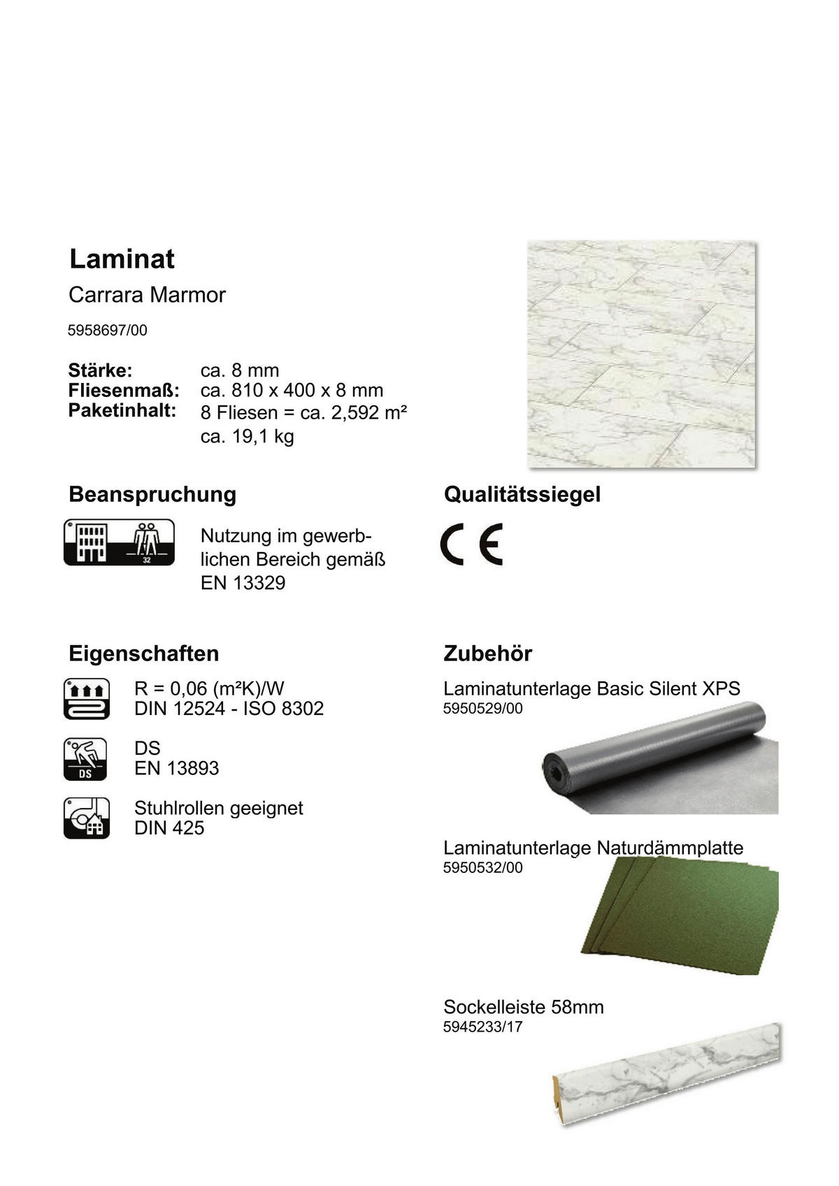 Jangal Laminatboden Carrara Marmor ca.2,592 m² im Paket  B/L: ca. 40x81 cm pro Paket Carrara Marmor ca.2,592 m² im Paket - (40,00/81,00cm) - Jangal