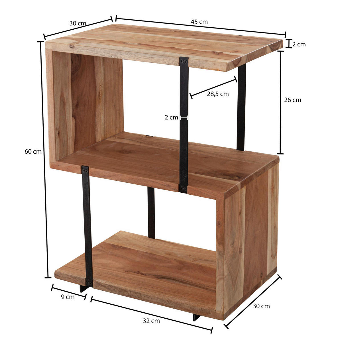 Beistelltisch natur schwarz pulverbeschichtet Akazie Edelstahl B/H/T: ca. 45x60x30 cm Beistelltisch - natur/schwarz (45,00/60,00/30,00cm) - Wohnling