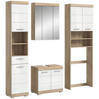 Badezimmer-Set Lambada Eiche Sonoma Nachbildung weiß Hochglanz B/H/T: ca. 190x191x34 cm Lambada - Eiche/weiß (190,00/191,00/34,00cm) - xonox.home
