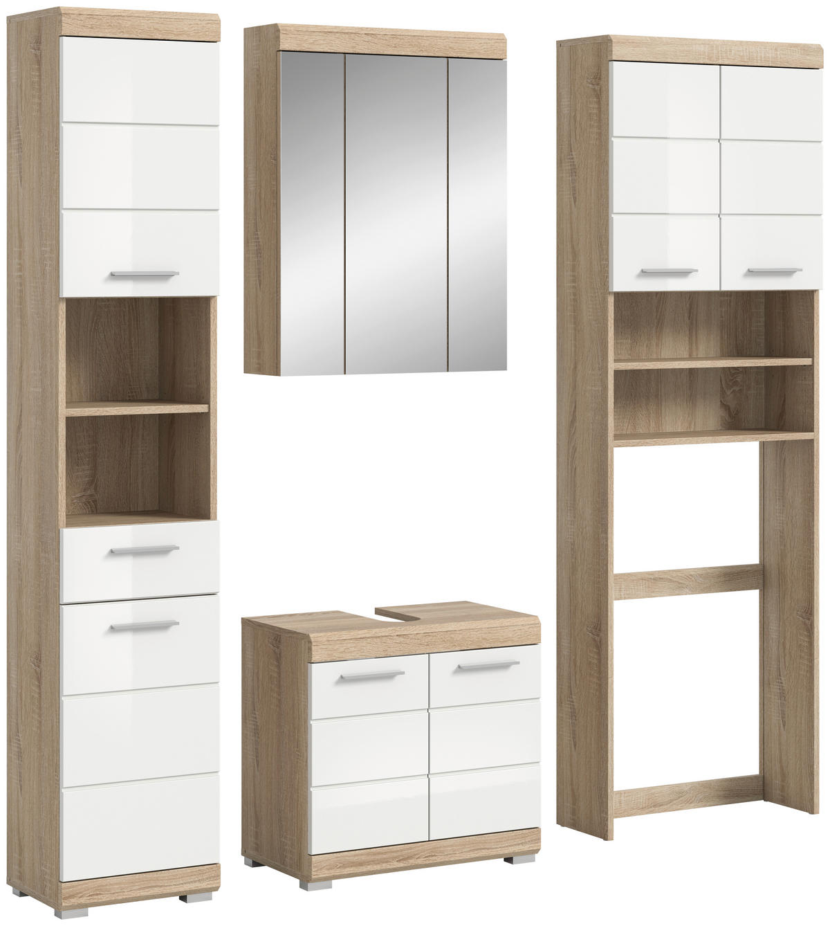 Badezimmer-Set Lambada Eiche Sonoma Nachbildung weiß Hochglanz B/H/T: ca. 190x191x34 cm Lambada - Eiche/weiß (190,00/191,00/34,00cm) - xonox.home