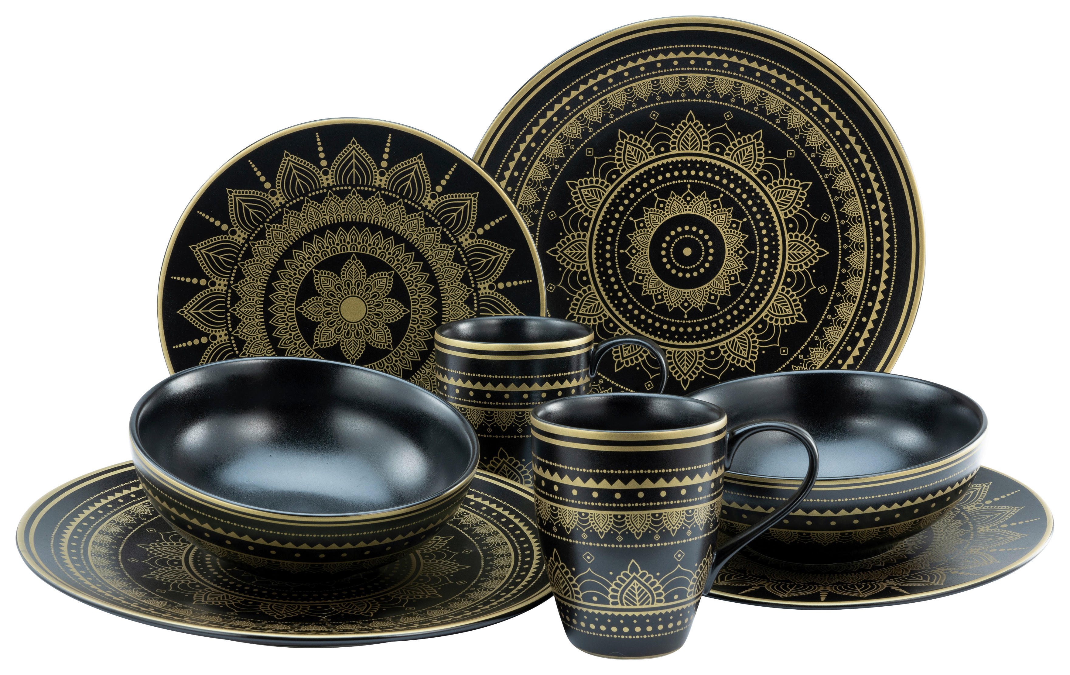 CreaTable Kombiservice Mandala schwarz Keramik Mandala - gold/schwarz - CreaTable